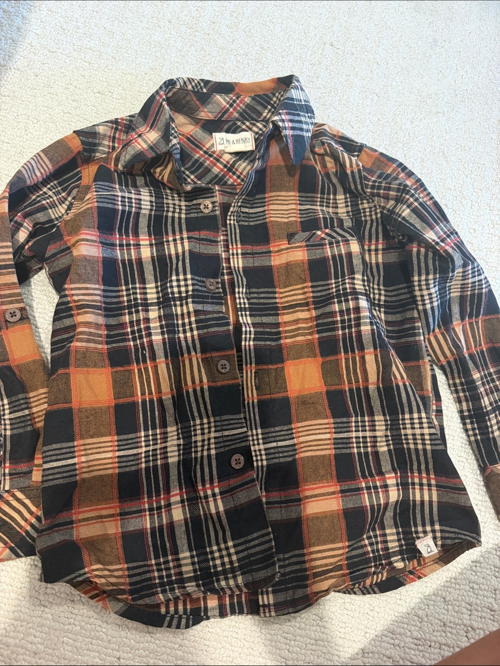 Boy 4/5 Plaid Button-Up Shirt in Navy & Burnt Orange -